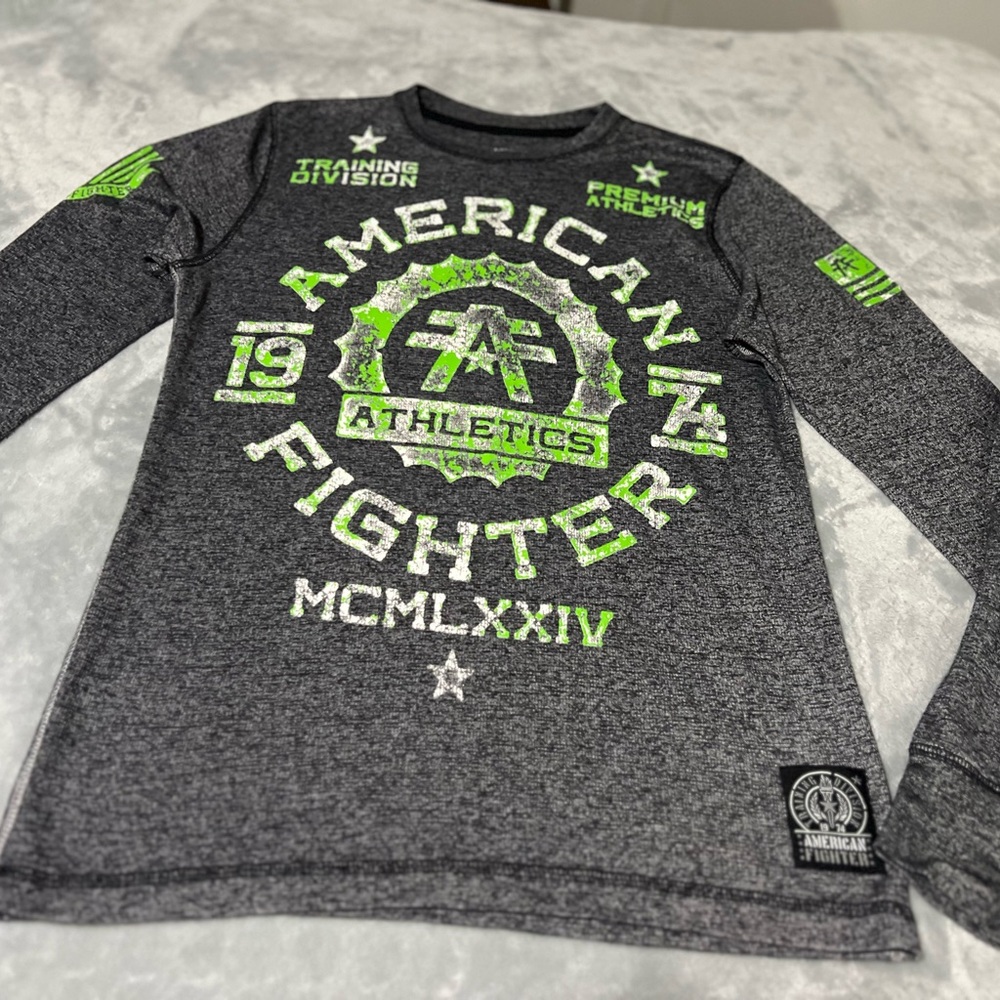 American Fighter Charcoal and Neon Green Long Sleeve Tee